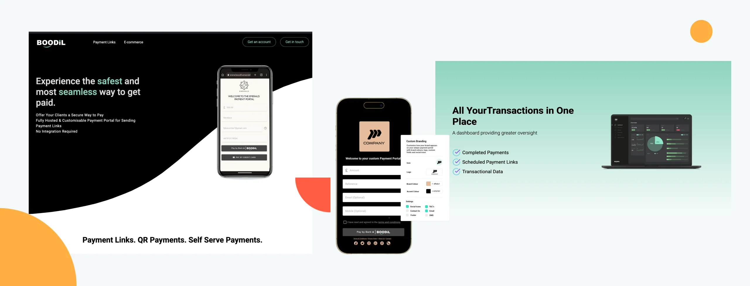 A digital payment platform interface showing a mobile app and transaction dashboard with secure payment options and transaction management.