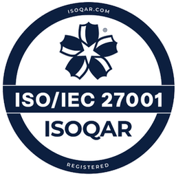 ISO/IEC 27001 ISOQAR registered logo featuring a stylized star-like flower and website URL "ISOQAR.COM" at the top.
