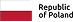 Flag of Poland with two horizontal stripes: white on top and red on the bottom.