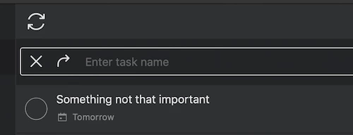 A task management app interface showing an entry labeled "Something not that important," with a due date of "Tomorrow."