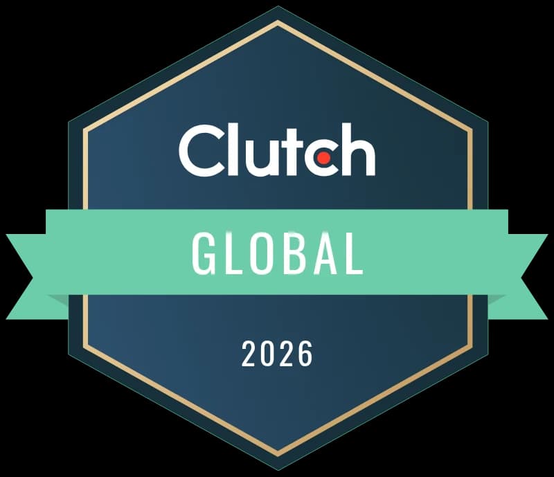 Clutch Global 2026 award badge with a dark blue hexagon and green banner.