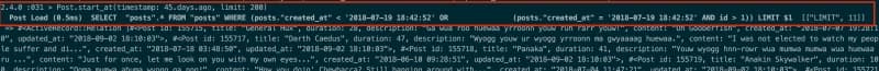 A blurry screenshot of a computer terminal displaying lines of code or text in a dark-themed interface.