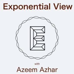 Logo for "Exponential View with Azeem Azhar," featuring a geometric letter "E" inside a circular pattern on a light background.