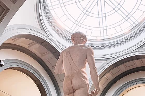 health care benefit illustration: an ancient Greek statue posing