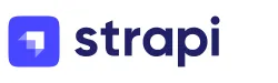 Logo of Strapi with a blue square icon featuring a white geometric shape, followed by the word "strapi" in bold, dark blue lowercase letters.
